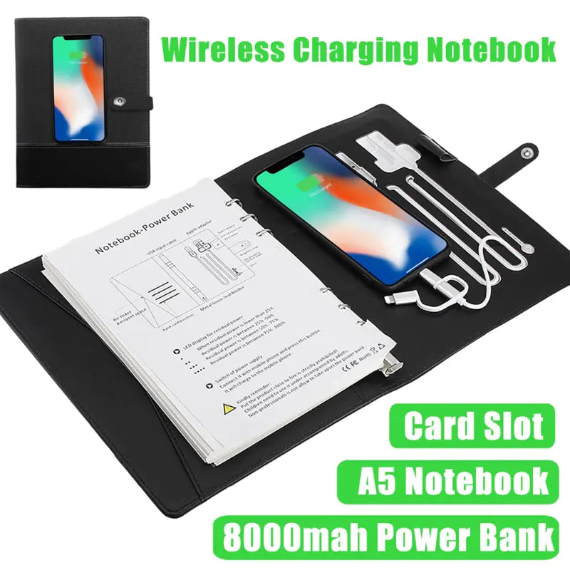 Wireless Charging Notebook Power Bank with USB (Custom)